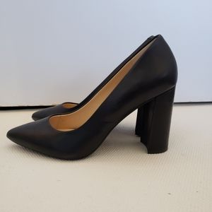 Black Leather Block Heel